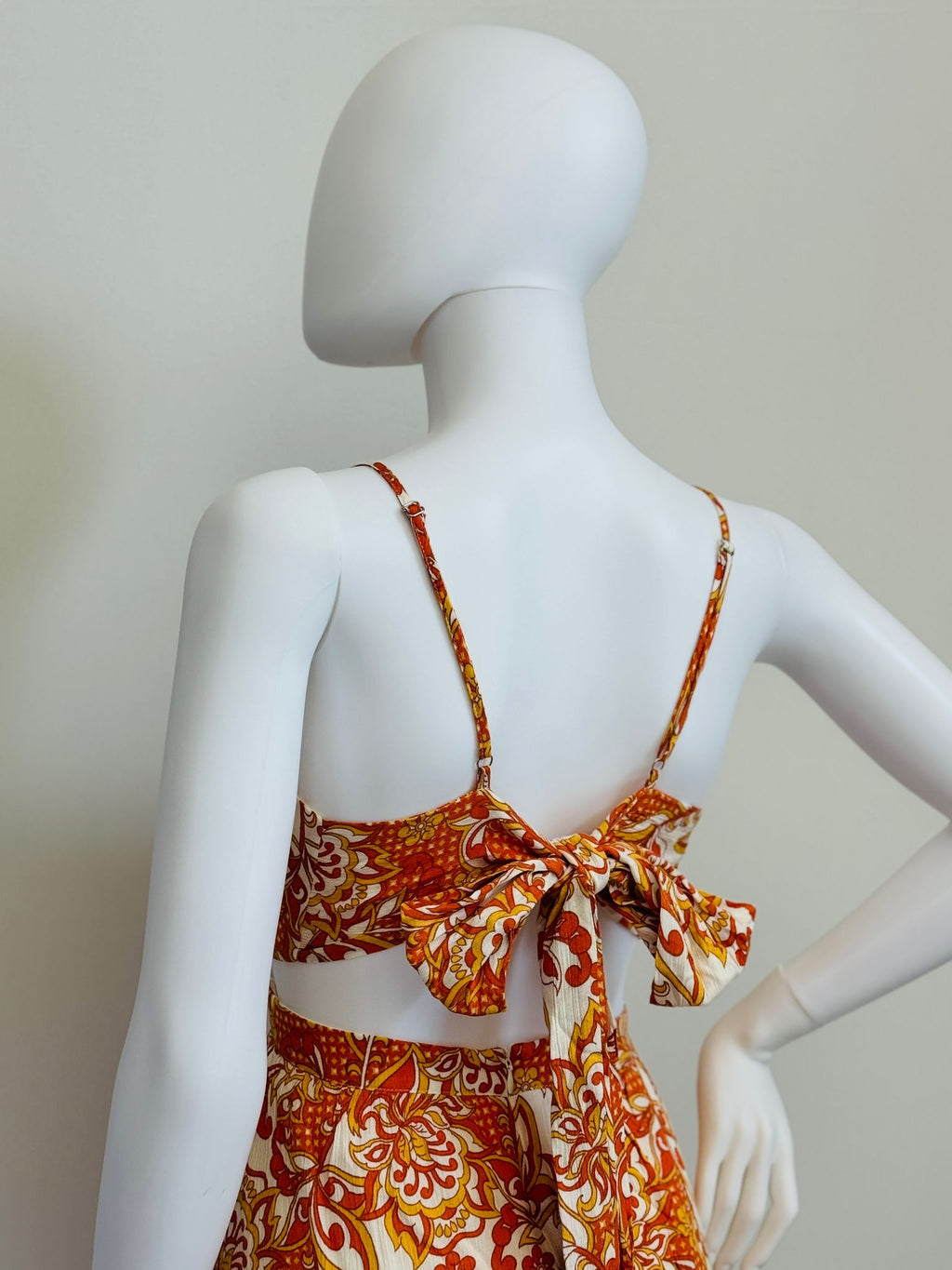 Alba - Orange Retro Print Mini Dress With Back Tie