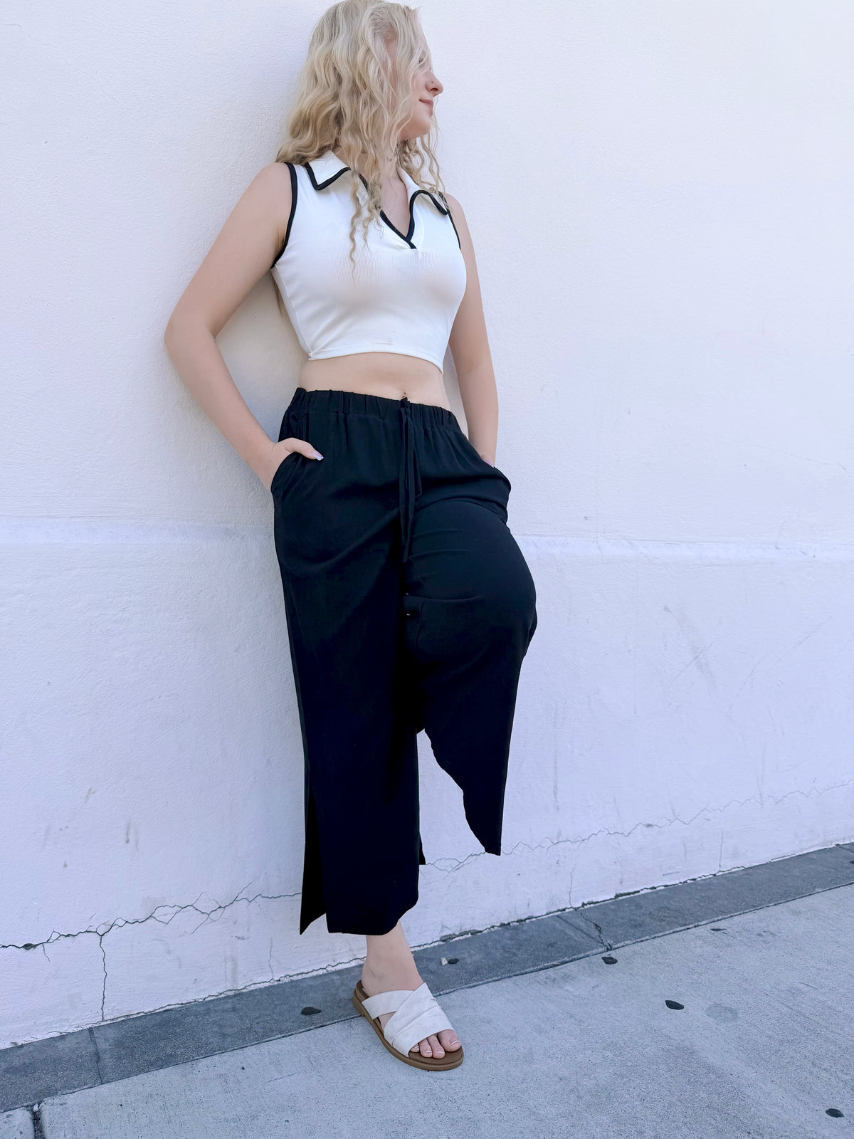 Celine Ribbed Crop Top White